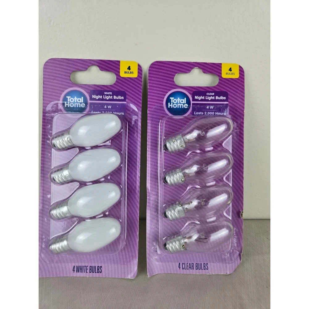 Total Home 4W Clear and White Night Light Bulbs 8‎ Pack